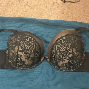Cacique 46DD Black Lace Overlay Bra